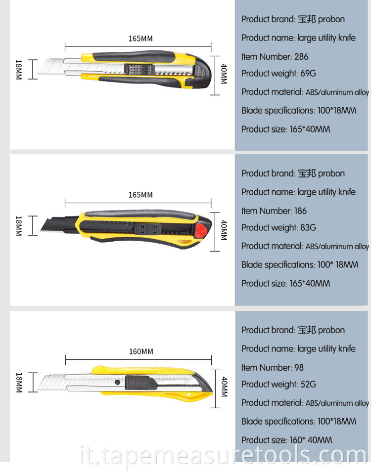 Dimensioni di vendita diretta della fabbrica 9mm18mm coltello multiuso autobloccante pesante coltello da carta da parati piantato tagliacarte